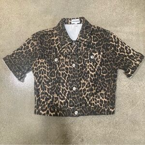 STEVE MADDEN Short Sleeve Leopard Print Denim Jacket - Brown/Black Size S